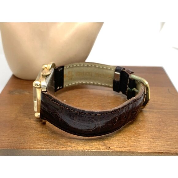 Wittnauer Revue Watch Swiss Mechanical Tank Vintage Gold Brown Leather Band 22mm - Picture 10 of 15